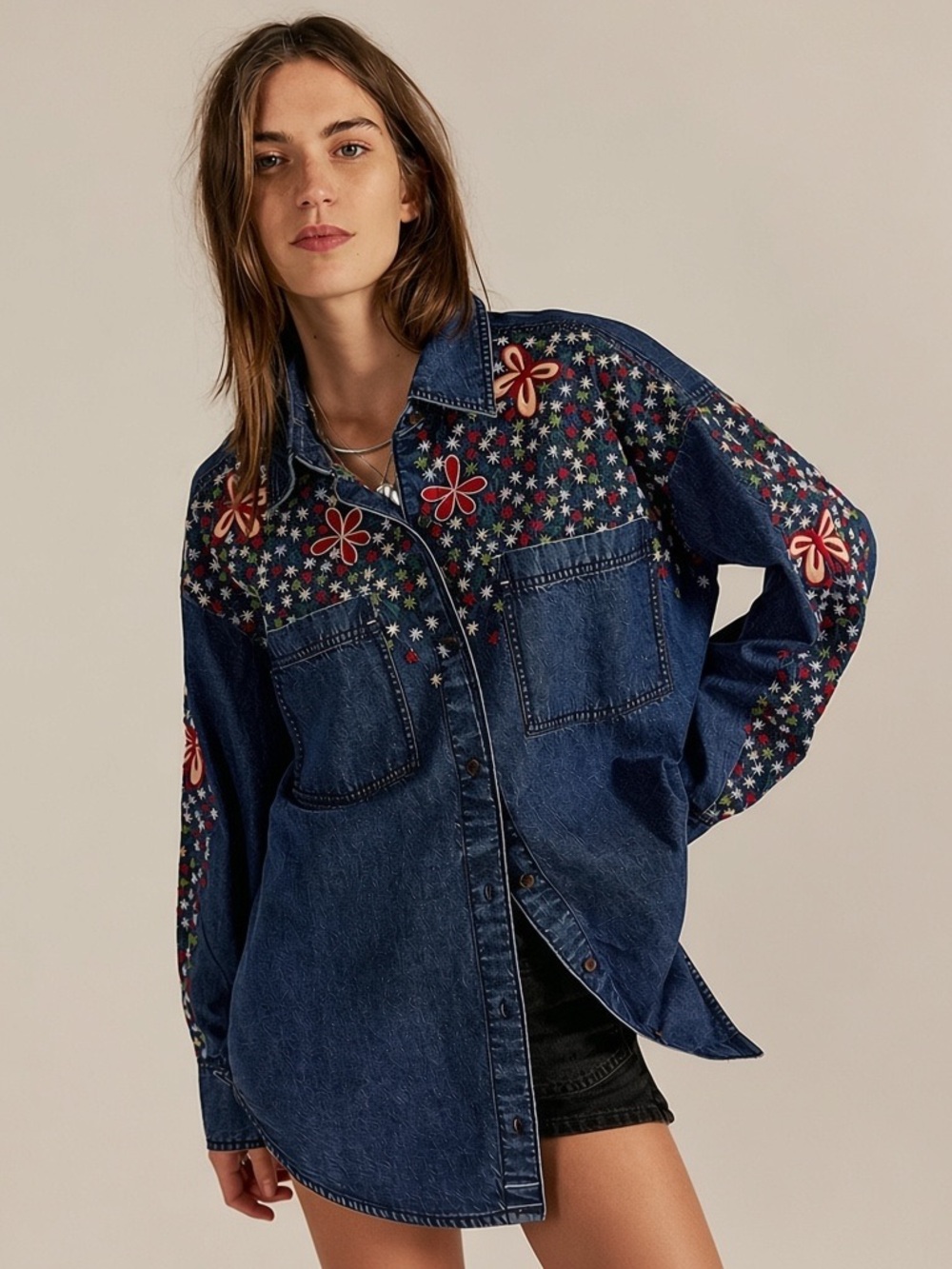 Free People WE THE FREE Rainbow Denim Shirt